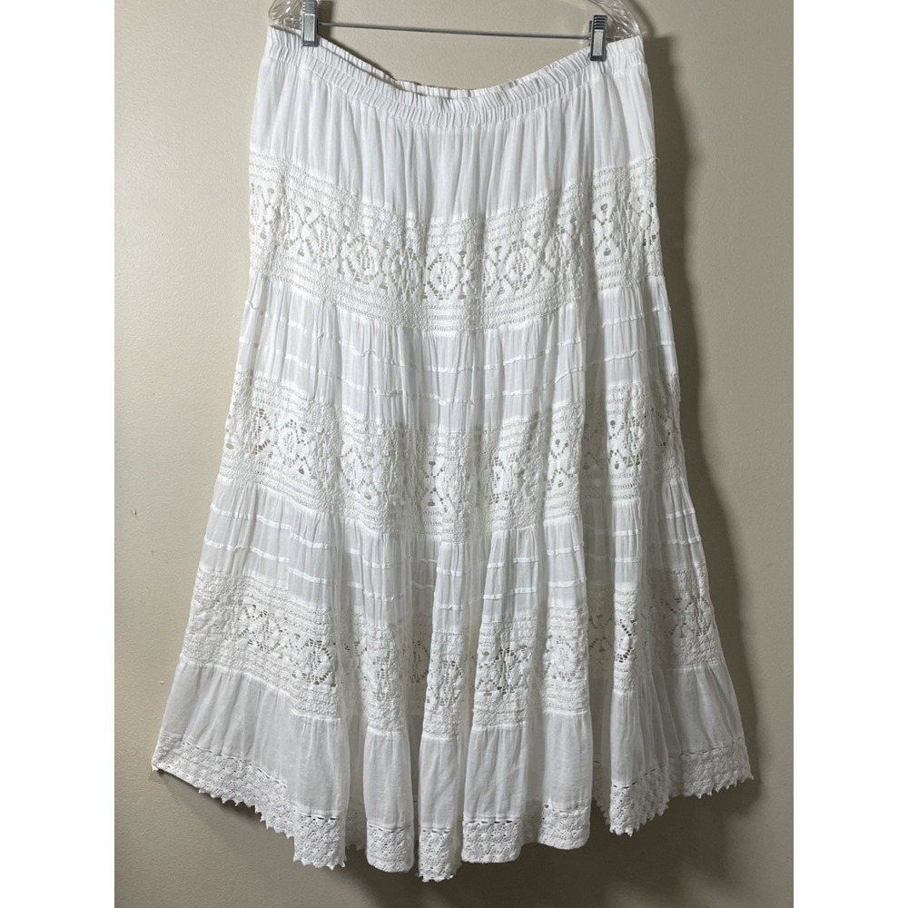 Decorated Originals Women's Size 3X White Cotton Boho Peasant Crochet Skirt